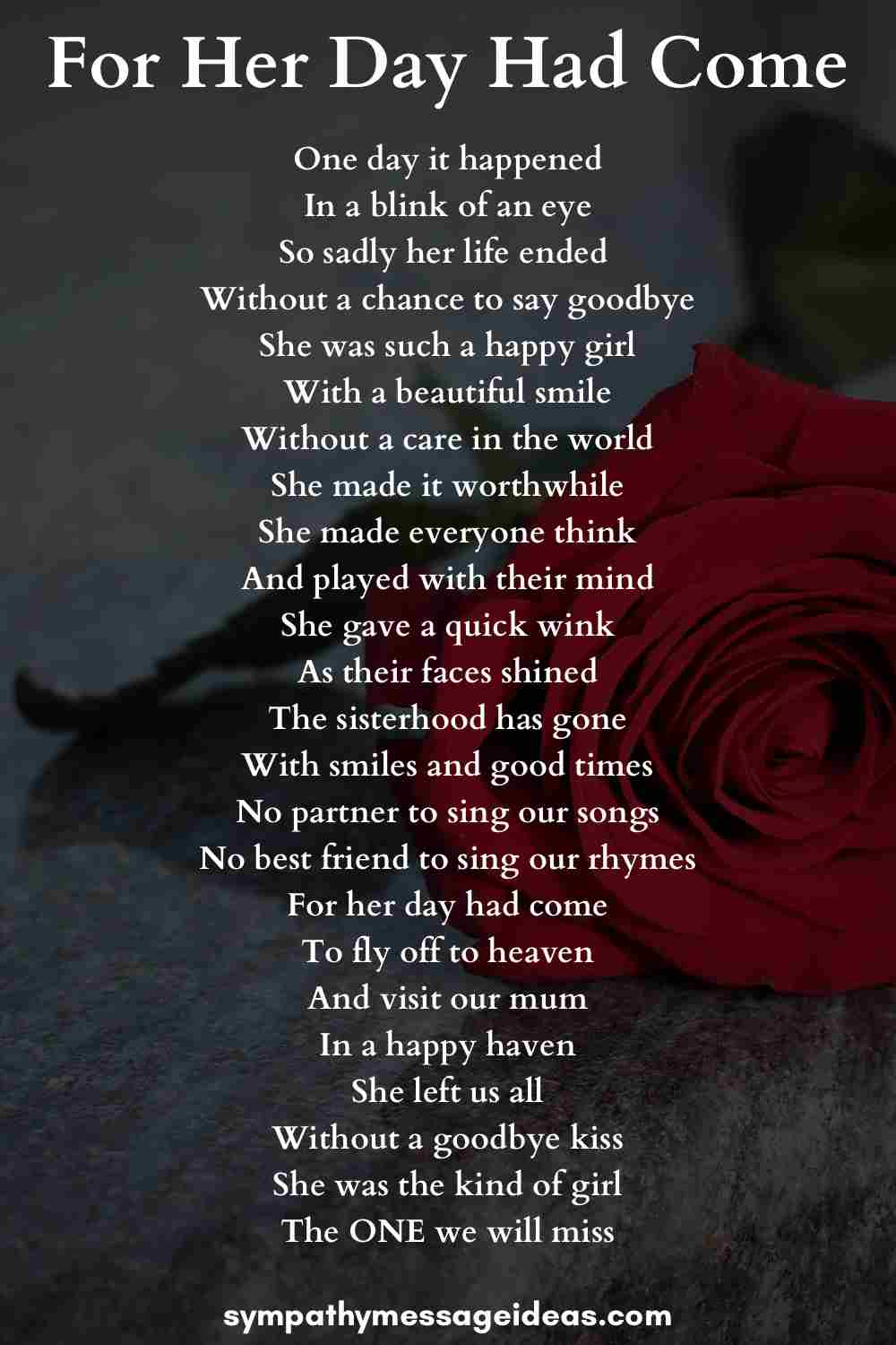 for her day had come funeral poem for sister