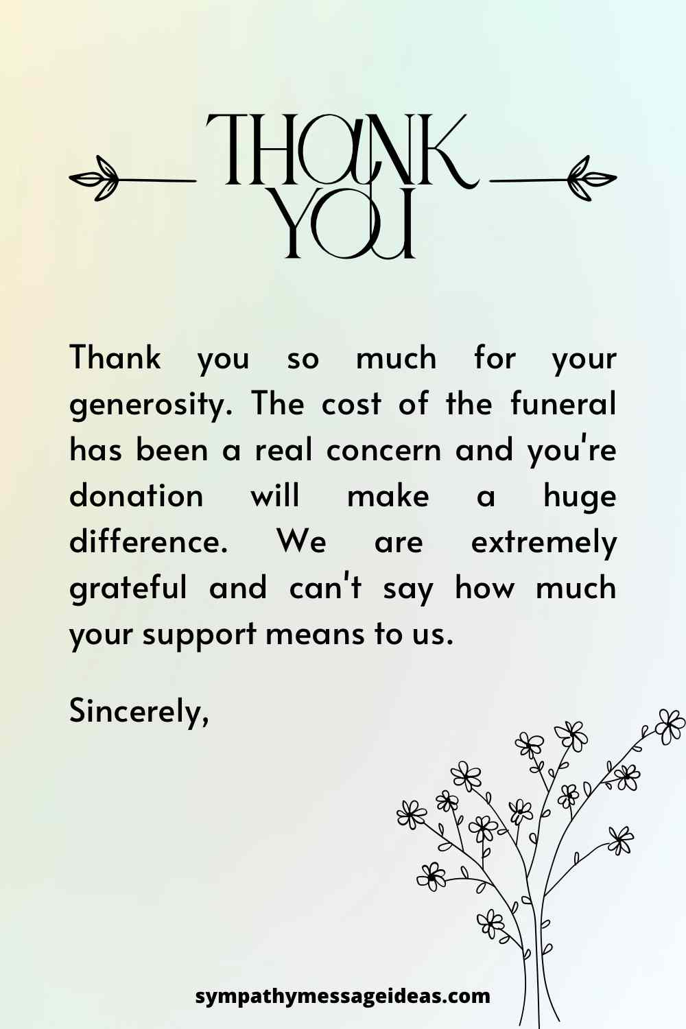 thank you note for funeral money