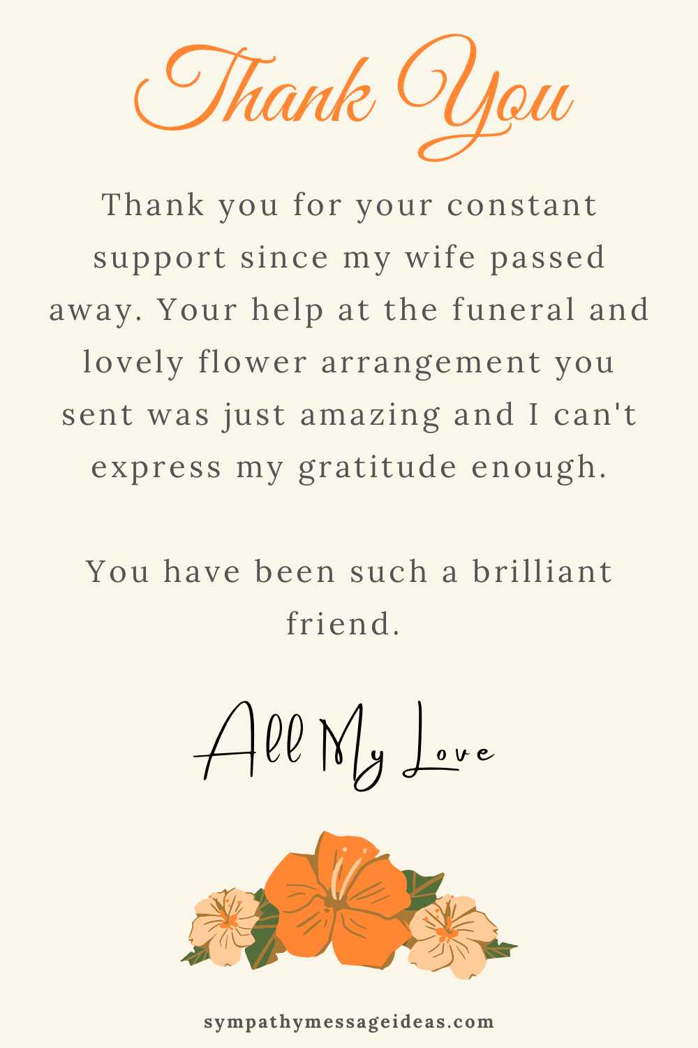 thank you note to a friend for funeral flowers